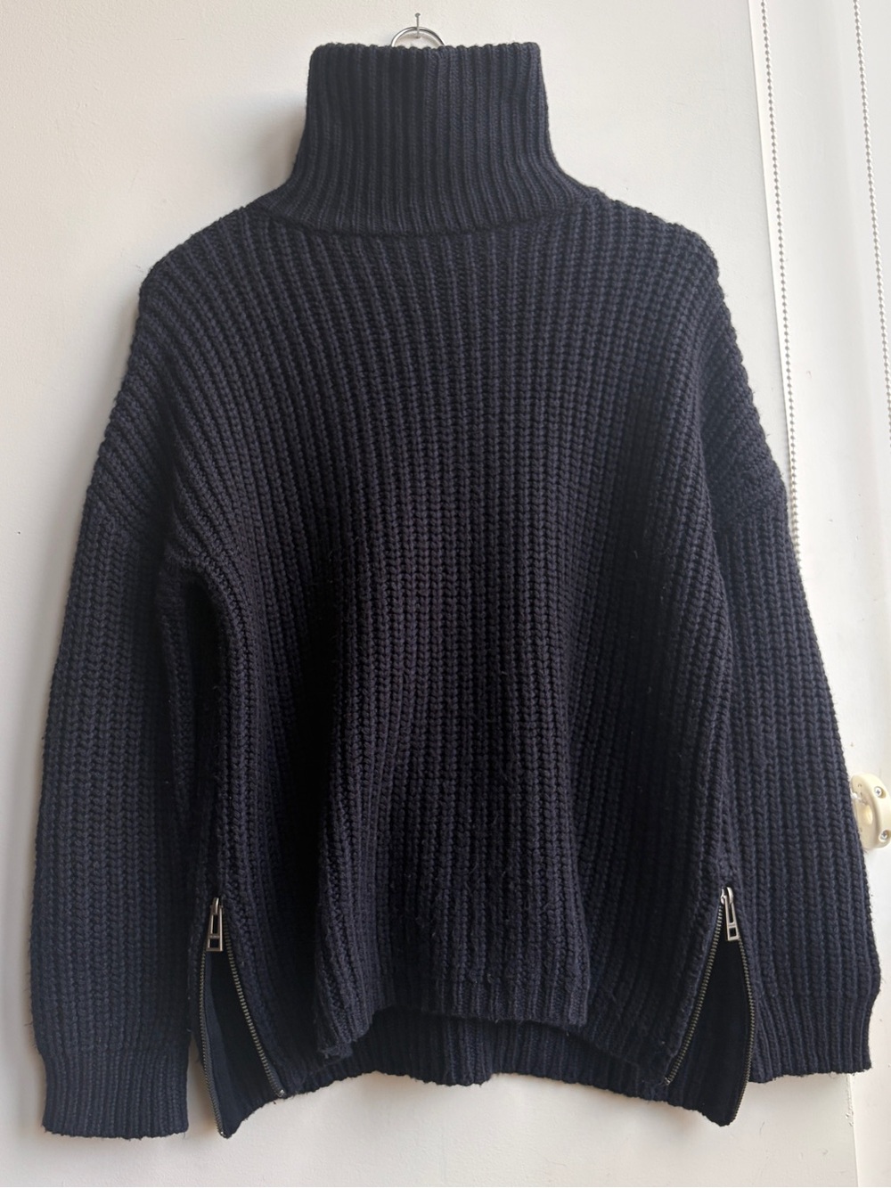 Zadig & Voltaire Dark Navy Merino Wool Blend Turtleneck Sweater with Side Zips